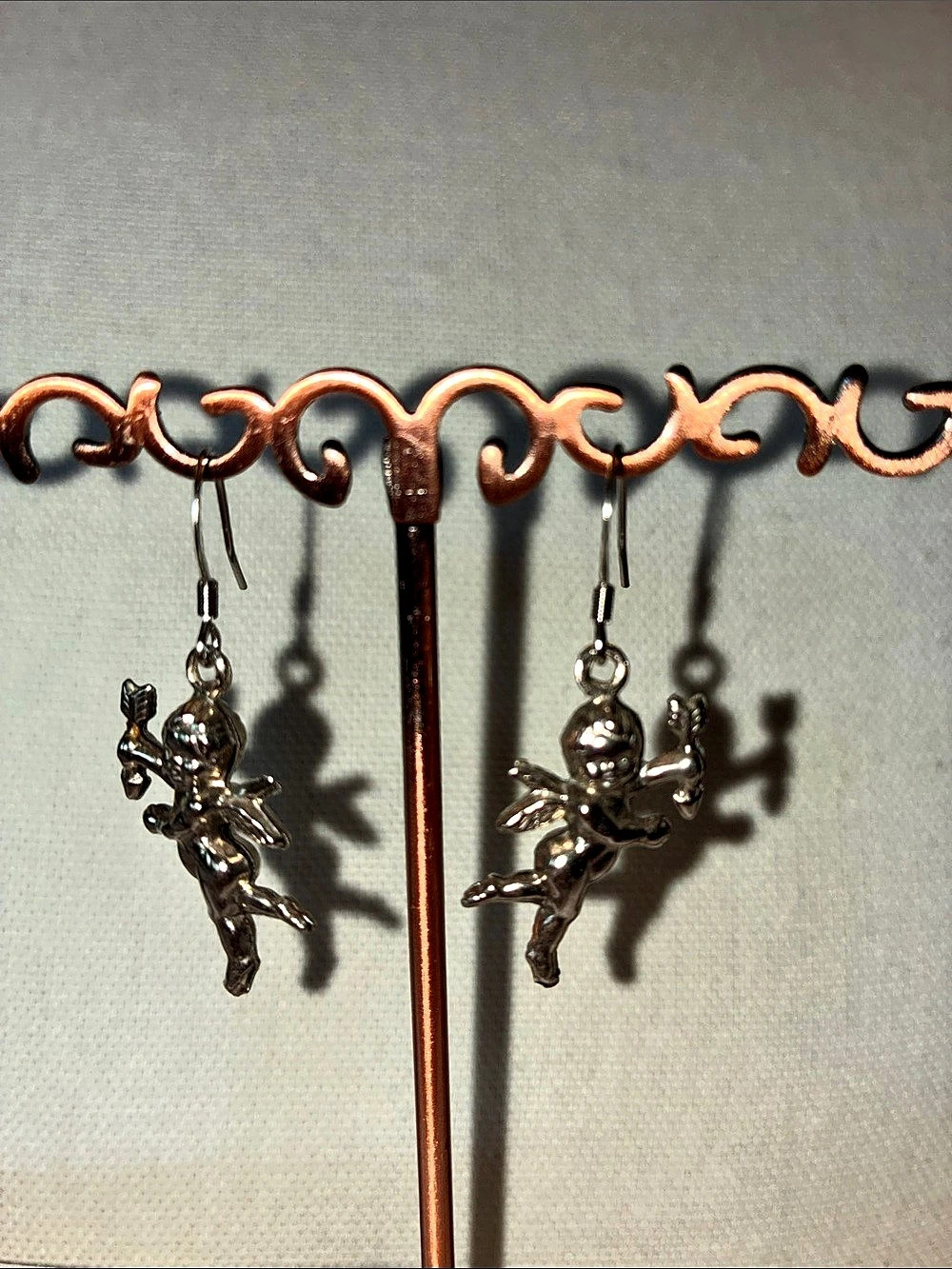 Angel Charm Dangle Earrings in Silvertone